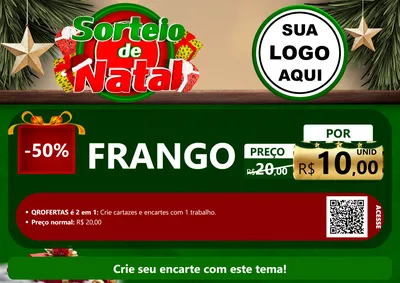 Modelo de Cartaz para Cartaz A4 Horizontal com o tema Sorteio de Natal para Assados