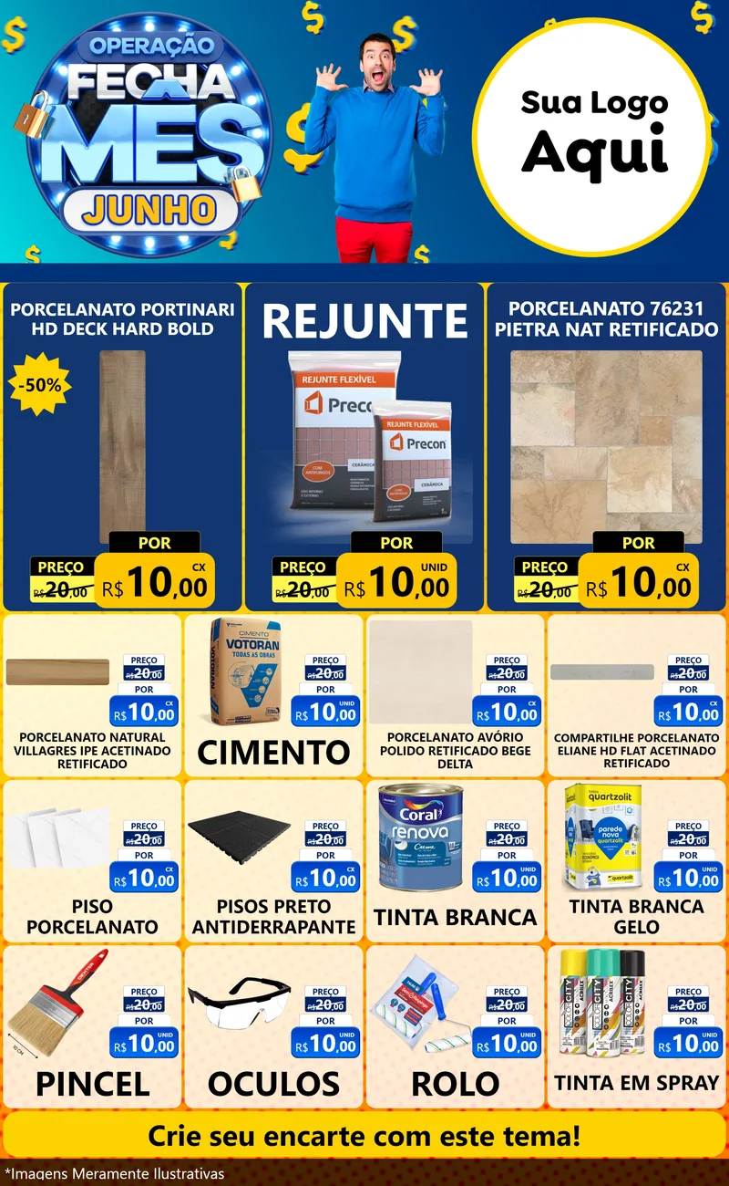 Modelo de Encarte para Encarte Grande com o tema Operação Fecha Mês, Junho para Pisos e revestimentos