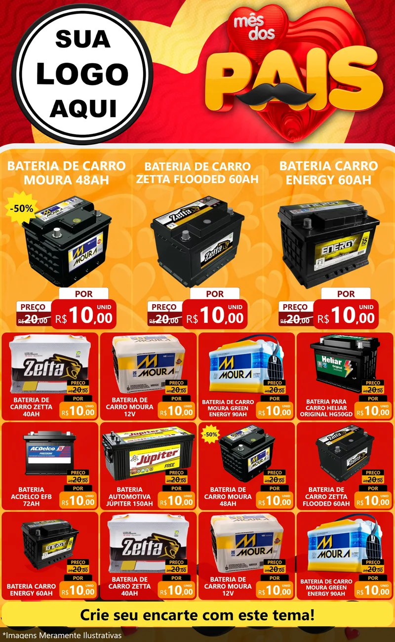 Modelo de Encarte para Encarte Grande com o tema Mês Dos Pais para Baterias Elétricas