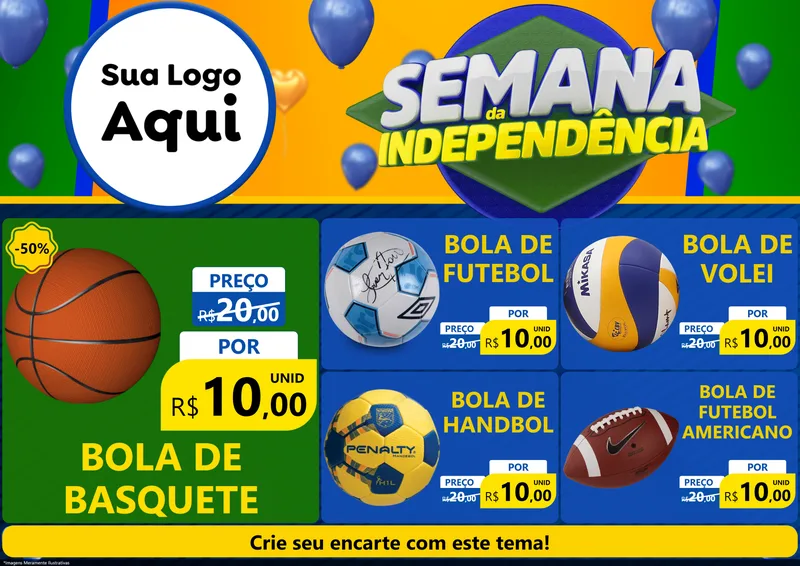 Modelo de Encarte para Encarte A4 Horizontal com o tema Semana da Independência para Artigos Esportivos