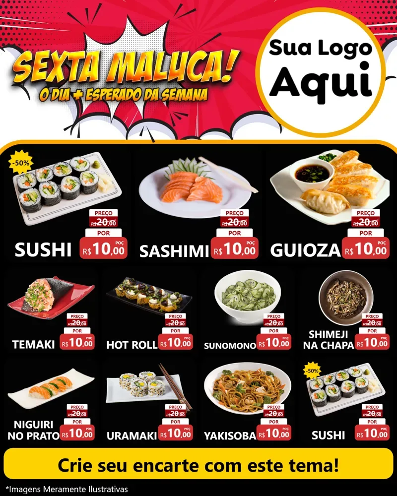 Modelo de Rede Social para Feed Instagram com o tema Sexta Maluca! para Comida japonesa