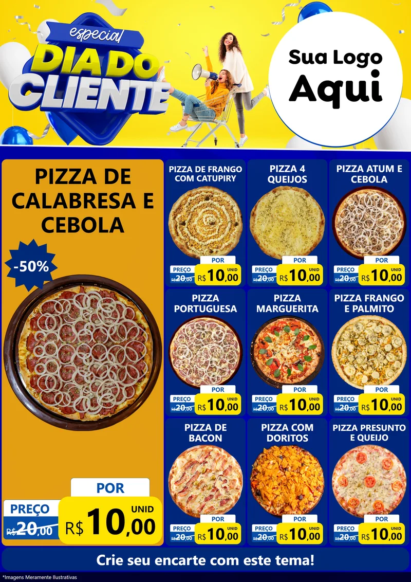 Modelo de Encarte para Encarte A4 Vertical com o tema Especial Dia do Cliente para Pizzaria