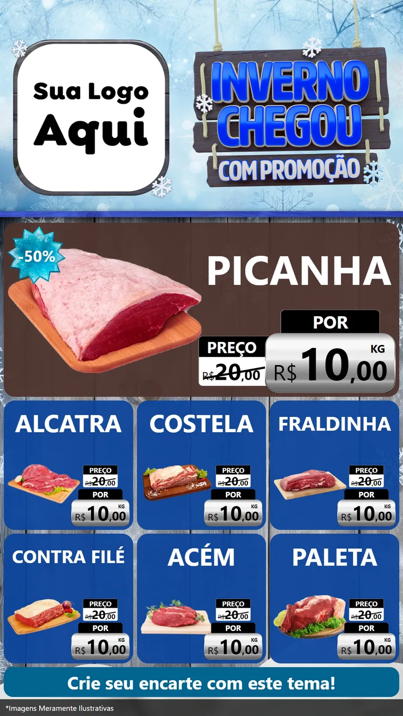 Modelo de Rede Social para Stories com o tema Inverno Chegou Com Promoção para Açougue