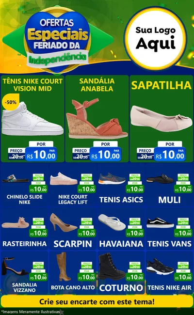 Modelo de Encarte para Encarte Grande com o tema Ofertas Especiais Feriado da Independência para Calçados