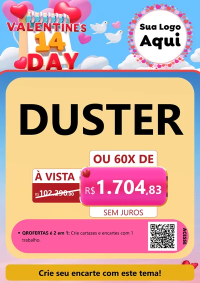Modelo de Cartaz para Cartaz A4 Vertical com o tema Valentine's Day para Concessionaria de Carros
