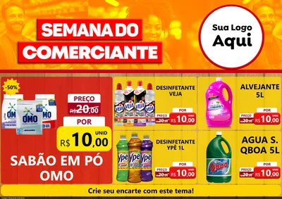 Modelo de Encarte para Encarte A4 Horizontal com o tema Semana do Comerciante para Produtos de Limpeza