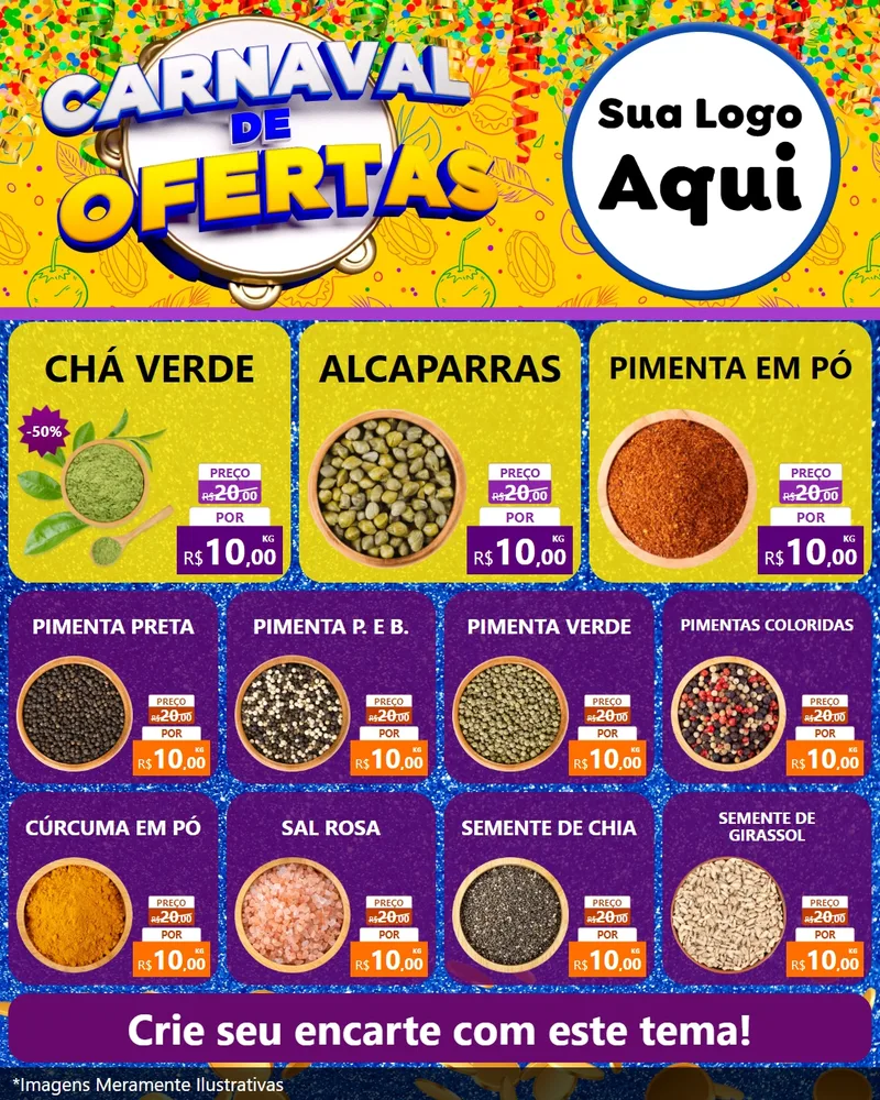 Modelo de Rede Social para Feed Instagram com o tema Carnaval de Ofertas para Produtos Naturais