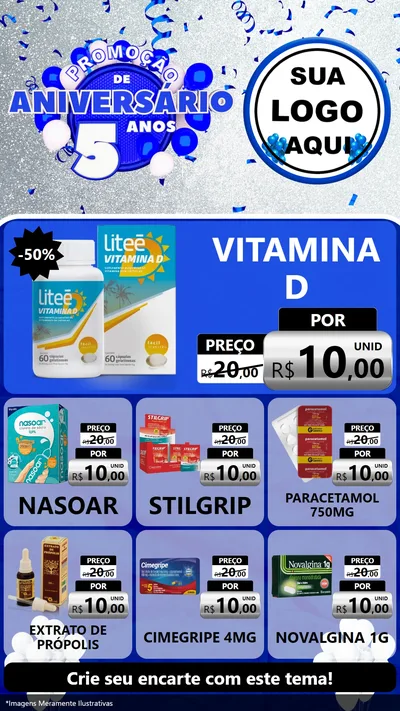 Modelo de Rede Social para Stories com o tema Promoção de Aniversário - 5 Anos para Farmácia