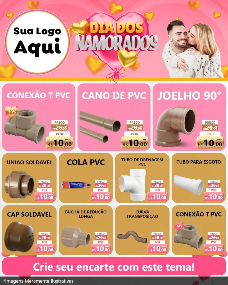 Modelo de Rede Social para Feed Instagram com o tema Dia dos Namorados para Tubos e conexões
