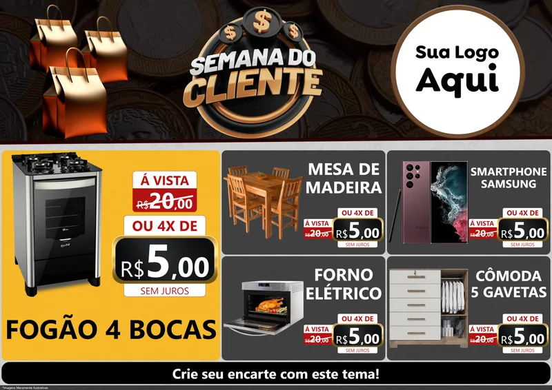 Modelo de Encarte para Encarte A4 Horizontal com o tema Semana do Cliente para Móveis e Eletro