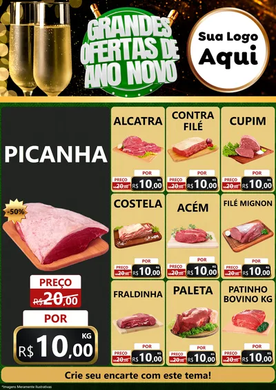 Modelo de Encarte para Encarte A4 Vertical com o tema Grandes Ofertas de Ano Novo para Açougue