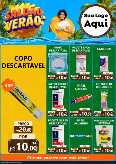 Modelo de Encarte para Encarte A4 Vertical com o tema Saldão de Verão para Embalagens