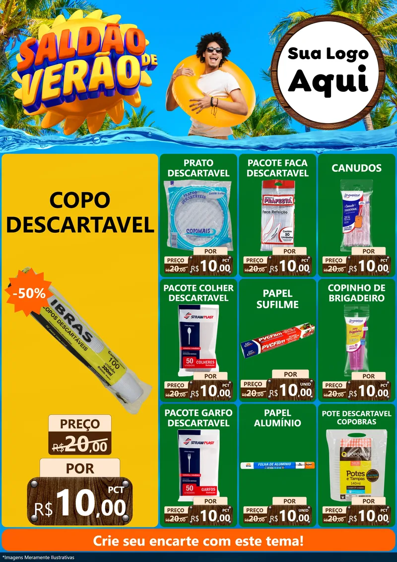 Modelo de Encarte para Encarte A4 Vertical com o tema Saldão de Verão para Embalagens