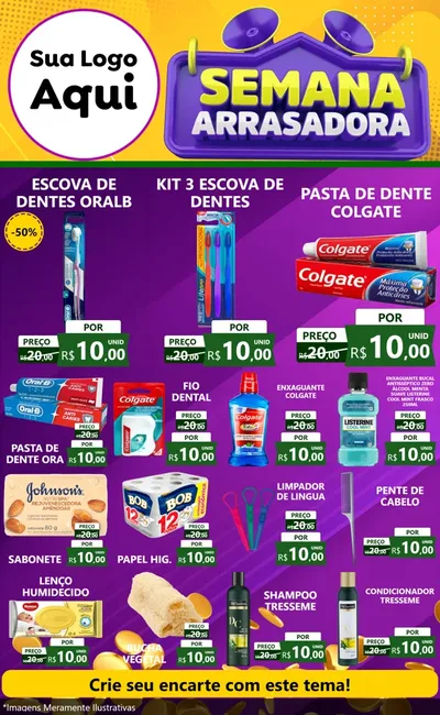 Modelo de Encarte para Encarte Grande com o tema Semana Arrasadora para Higiene Pessoal