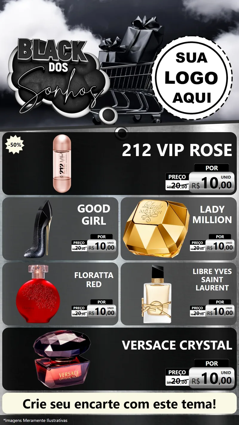 Modelo de TV para TV Vertical com o tema Black dos Sonhos para Perfumes