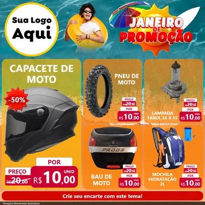 Modelo de Rede Social para Feed Facebook com o tema Janeiro de Promoção para Moto peças