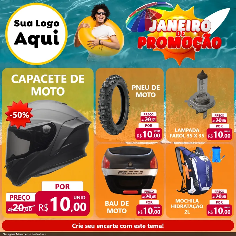Modelo de Rede Social para Feed Facebook com o tema Janeiro de Promoção para Moto peças