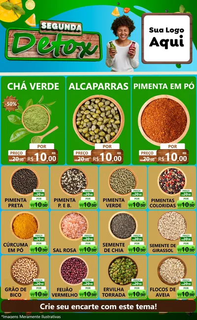Modelo de Encarte para Encarte Grande com o tema Segunda Detox para Produtos Naturais