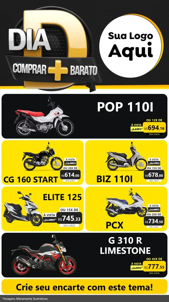 Modelo de TV para TV Vertical com o tema Dia D Mais Economia para Concessionaria de Motos