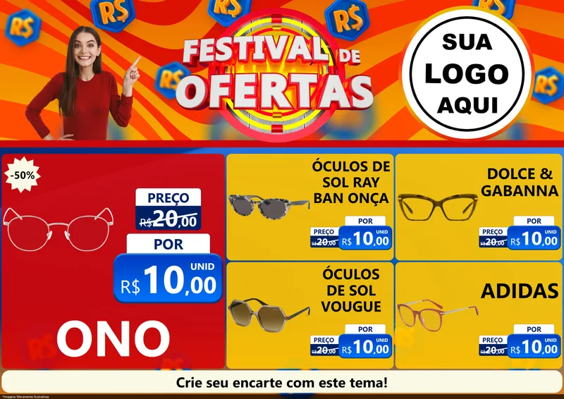 Modelo de Encarte para Encarte A4 Horizontal com o tema Festival de Ofertas para Óticas