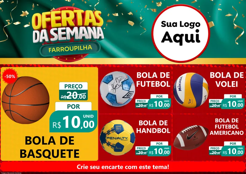 Modelo de Encarte para Encarte A4 Horizontal com o tema Ofertas da Semana Farroupilha para Artigos Esportivos