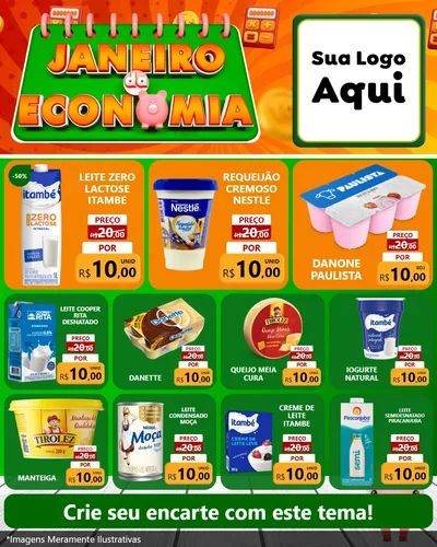 Modelo de Rede Social para Feed Instagram com o tema Janeiro da Economia para Frios e Laticínios