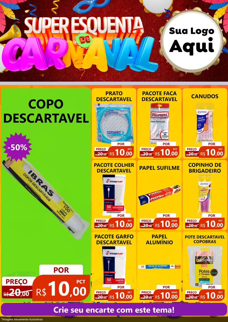 Modelo de Encarte para Encarte A4 Vertical com o tema Super Esquenta de Carnaval para Embalagens