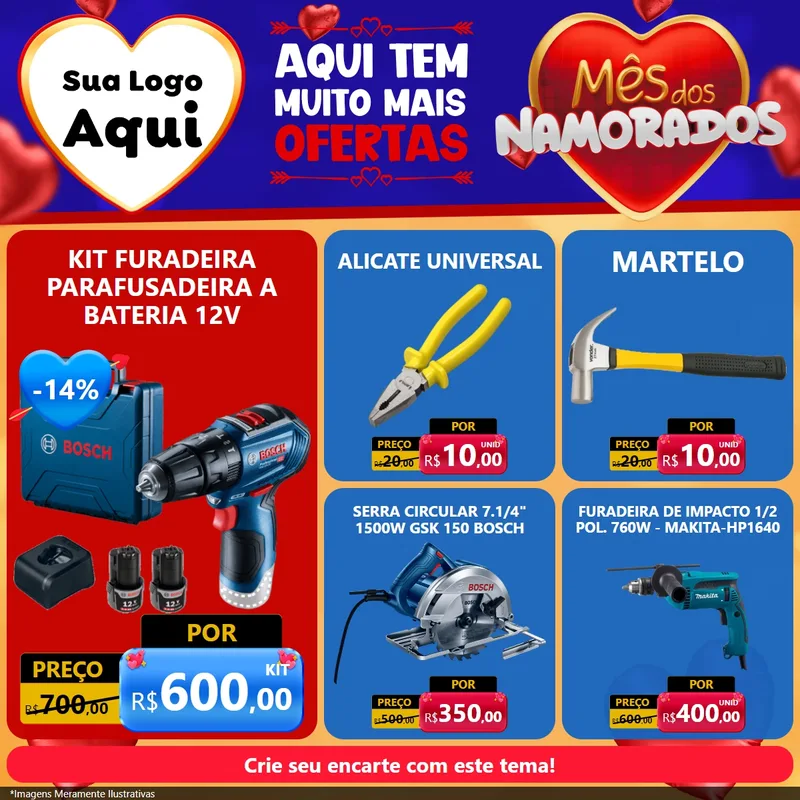 Modelo de Rede Social para Feed Facebook com o tema Mês dos Namorados para Maquinas e Ferramentas