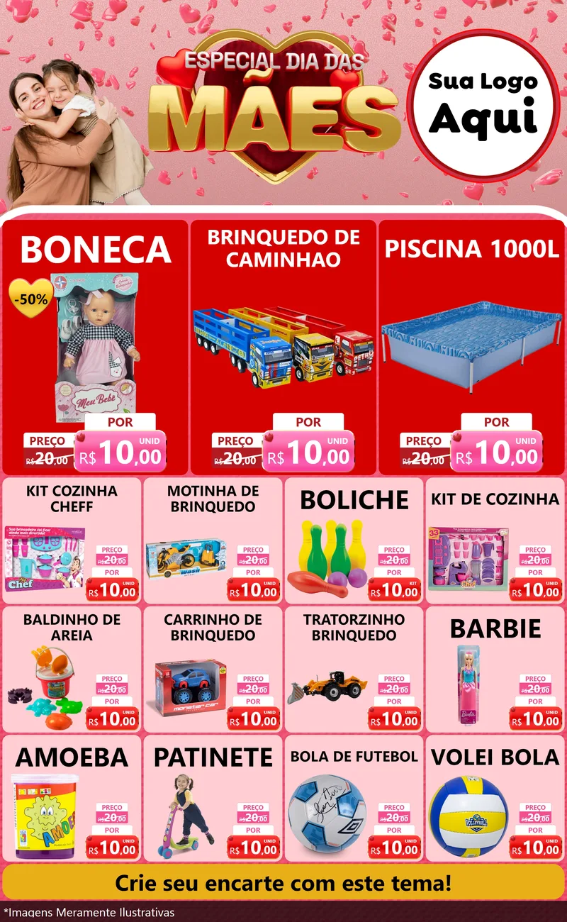 Modelo de Encarte para Encarte Grande com o tema Especial Dia Das Mães para Brinquedos
