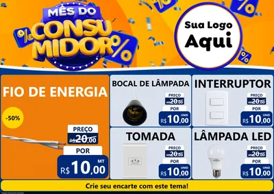 Modelo de Encarte para Encarte A4 Horizontal com o tema Mês do Consumidor para Materiais Elétricos