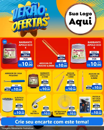 Modelo de Rede Social para Feed Instagram com o tema Verão de Ofertas para Armarinho e Aviamentos