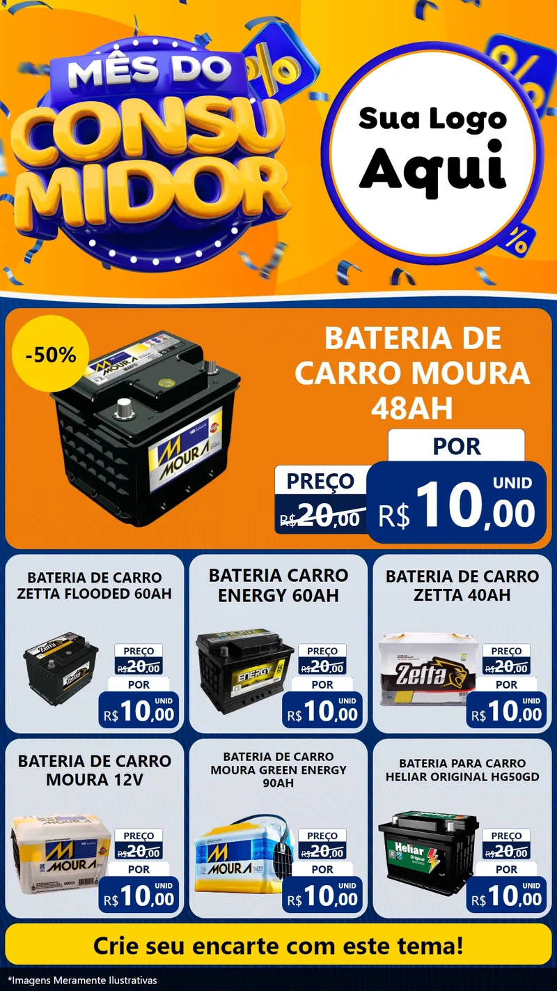 Modelo de Rede Social para Stories com o tema Mês do Consumidor para Baterias Elétricas