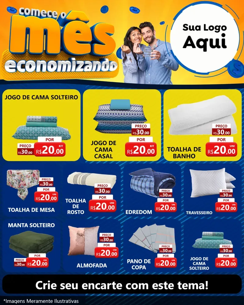 Modelo de Rede Social para Feed Instagram com o tema Comece O Mês Economizando para Cama, Mesa e Banho