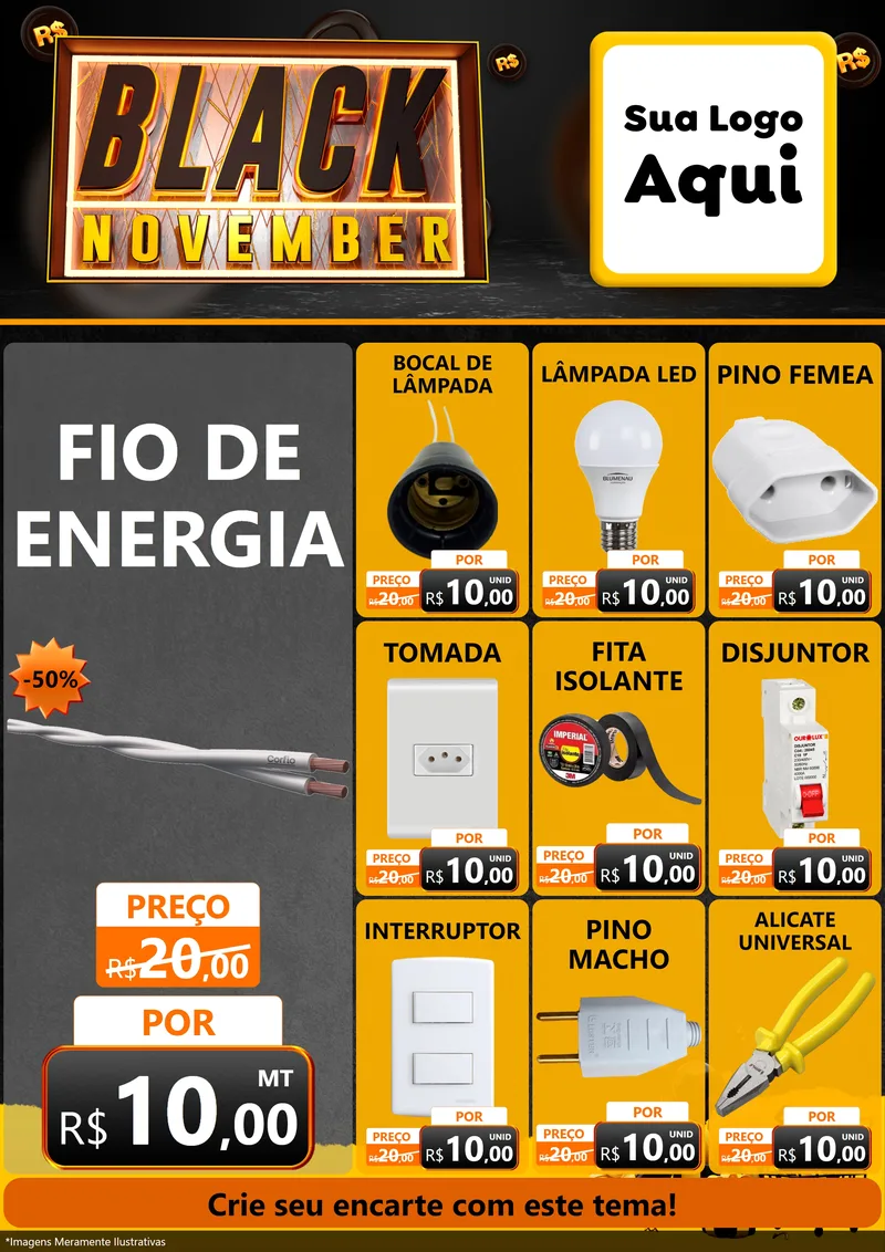 Modelo de Encarte para Encarte A4 Vertical com o tema Black November para Materiais Elétricos