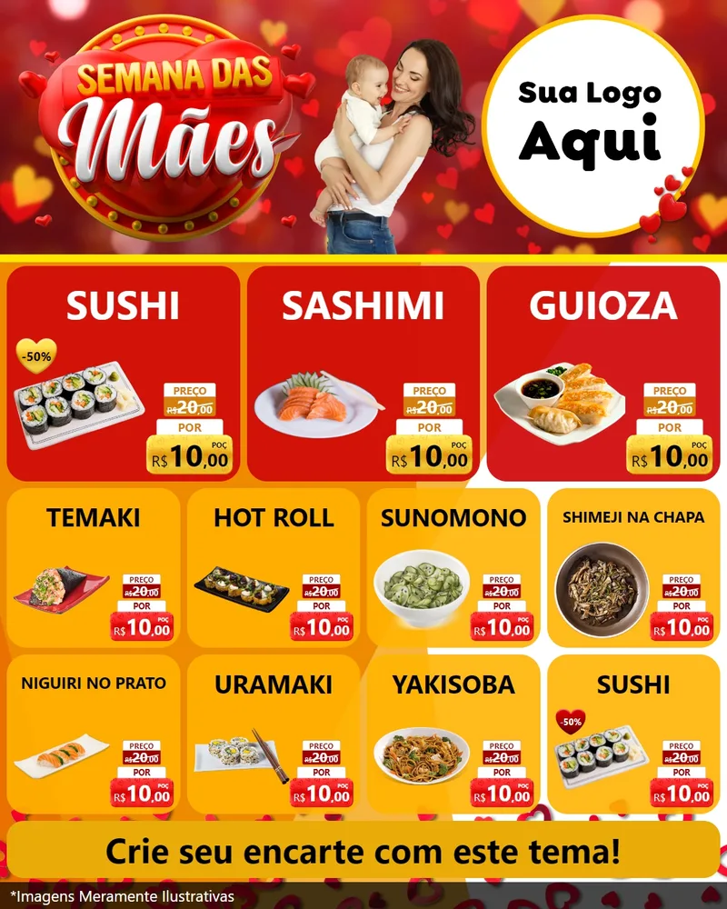 Modelo de Rede Social para Feed Instagram com o tema Semana das Mães para Comida japonesa