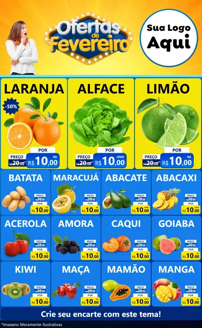 Modelo de Encarte para Encarte Grande com o tema Ofertas de Fevereiro para Hortifrúti