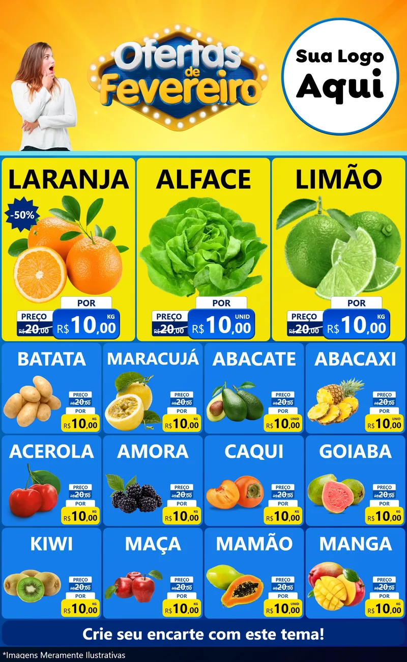 Modelo de Encarte para Encarte Grande com o tema Ofertas de Fevereiro para Hortifrúti