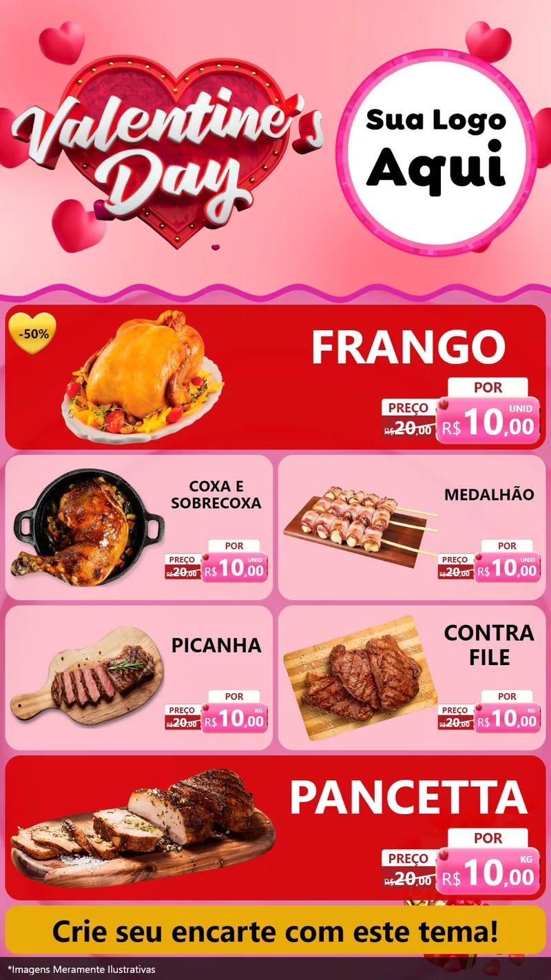 Modelo de TV para TV Vertical com o tema Valentine's Day para Assados