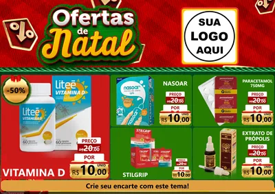 Modelo de Encarte para Encarte A4 Horizontal com o tema Ofertas de Natal para Farmácia
