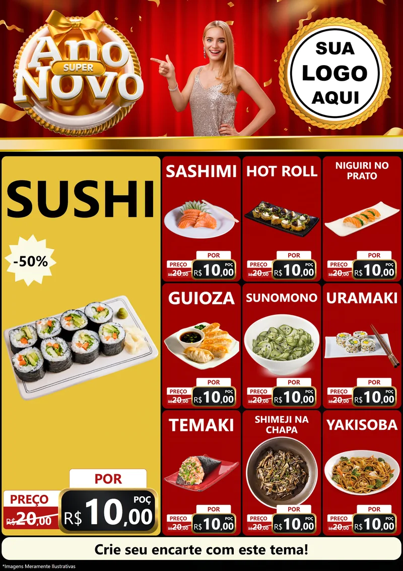 Modelo de Encarte para Encarte A4 Vertical com o tema Super Ano Novo para Comida japonesa