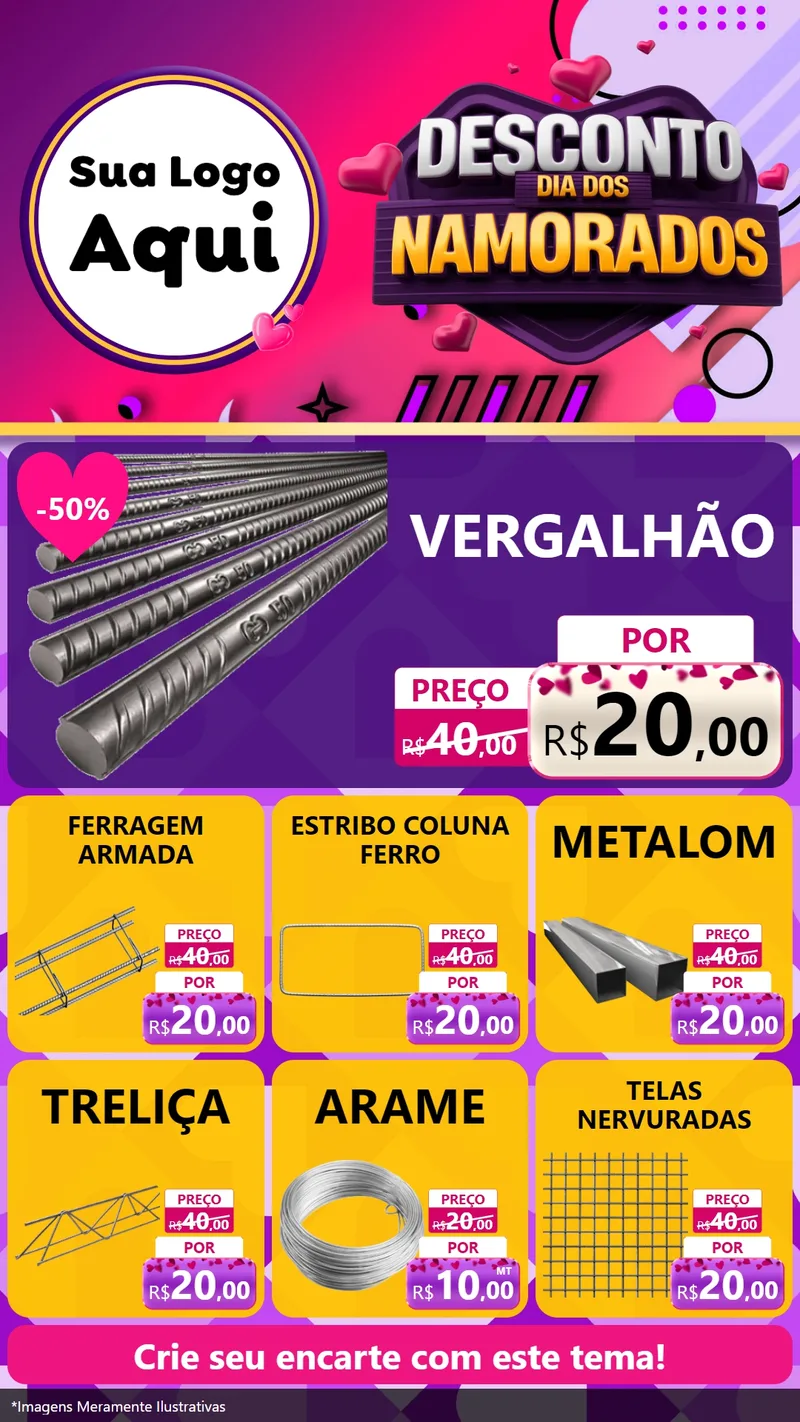 Modelo de Rede Social para Stories com o tema Desconto Dia dos Namorados para Ferragens