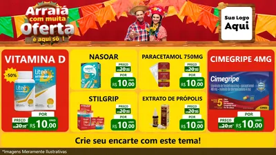 Modelo de TV para TV Horizontal com o tema Arraiá Com Muita Oferta - É Aqui Sô! para Farmácia