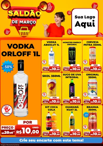 Modelo de Encarte para Encarte A4 Vertical com o tema Saldão de Março para Distribuidora de bebidas