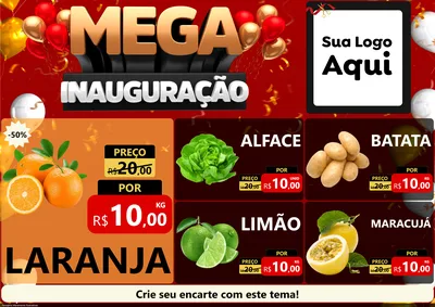 Modelo de Encarte para Encarte A4 Horizontal com o tema Mega Inauguração para Hortifrúti