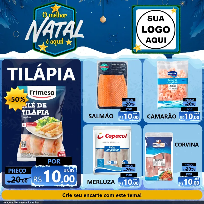 Modelo de Rede Social para Feed Facebook com o tema O Melhor Natal É Aqui! para Peixaria