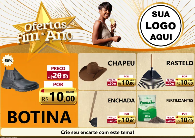 Modelo de Encarte para Encarte A4 Horizontal com o tema Ofertas Fim de Ano para Agropecuária