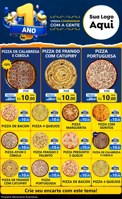 Modelo de Encarte para Encarte Grande com o tema Um Ano de Aniversário para Pizzaria