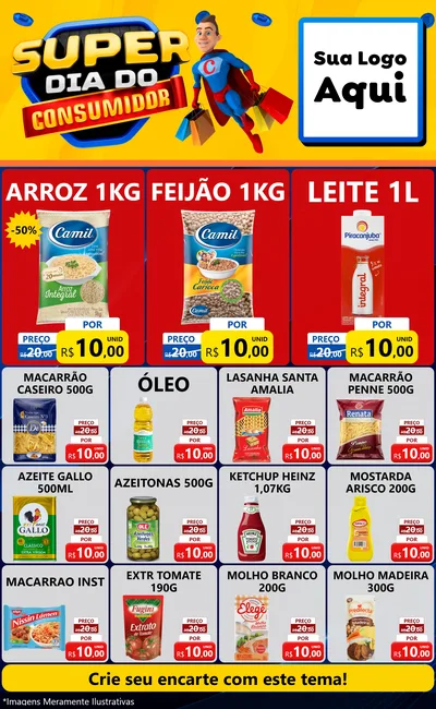 Modelo de Encarte para Encarte Grande com o tema Super Dia do Consumidor para Supermercado