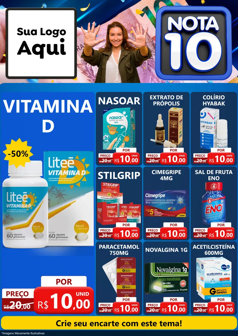 Modelo de Encarte para Encarte A4 Vertical com o tema Nota 10 para Farmácia