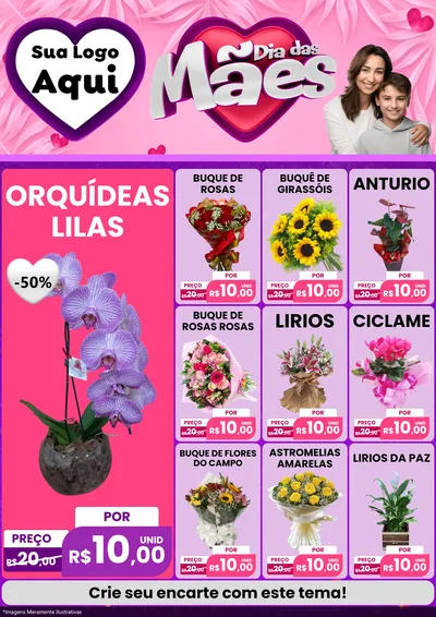 Modelo de Encarte para Encarte A4 Vertical com o tema Dia das Mães para Floricultura e jardim